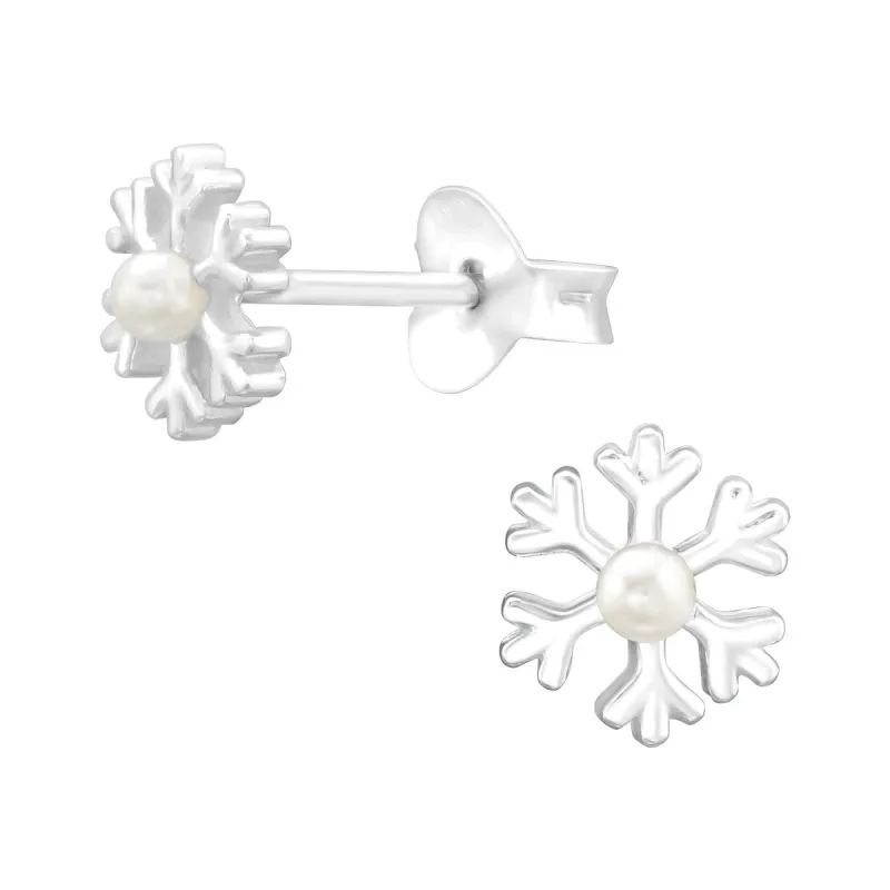 Sterling Silver & Pearl Snowflake Dainty Stud Earrings sold by Zulily