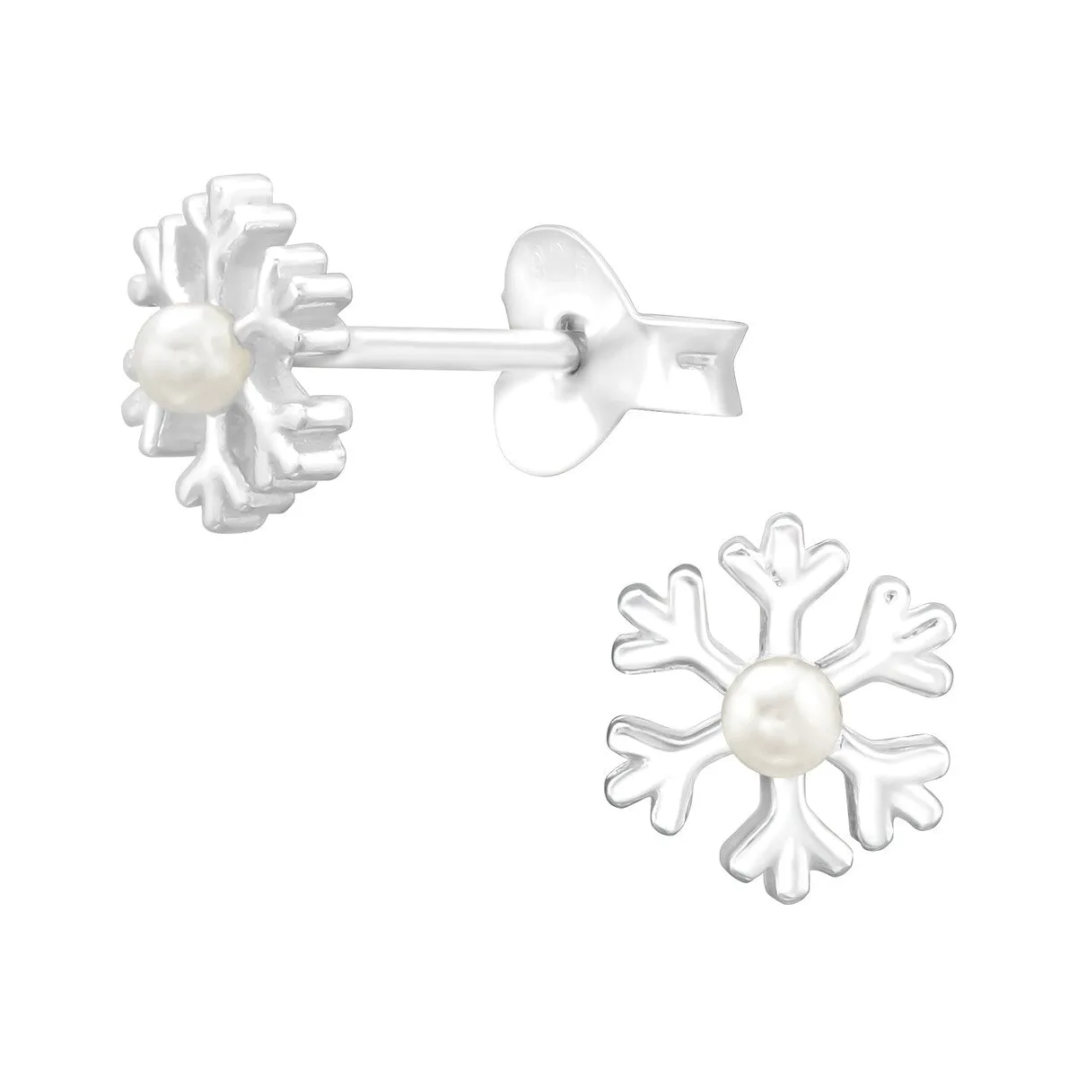 Sterling Silver & Pearl Snowflake Dainty Stud Earrings sold by Zulily