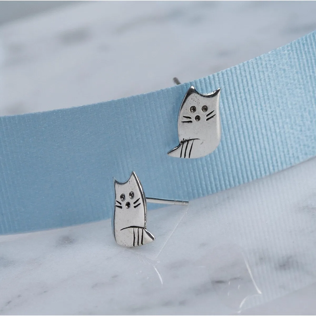 Sterling Silver Cute Cat Stud Earrings sold by Zulily product image thumbnail 3