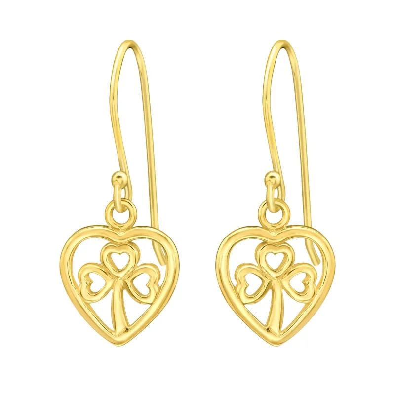 Sterling Silver 18k Gold-Plated Clover Heart Drop Earrings sold by Zulily