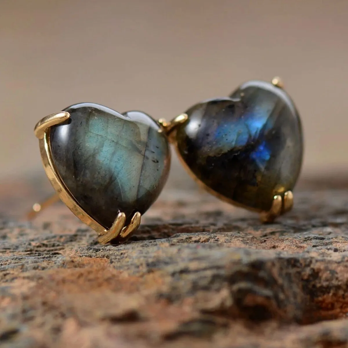 Labradorite & Goldtone Heart Prong Set Stud Earrings sold by Zulily product image thumbnail 2
