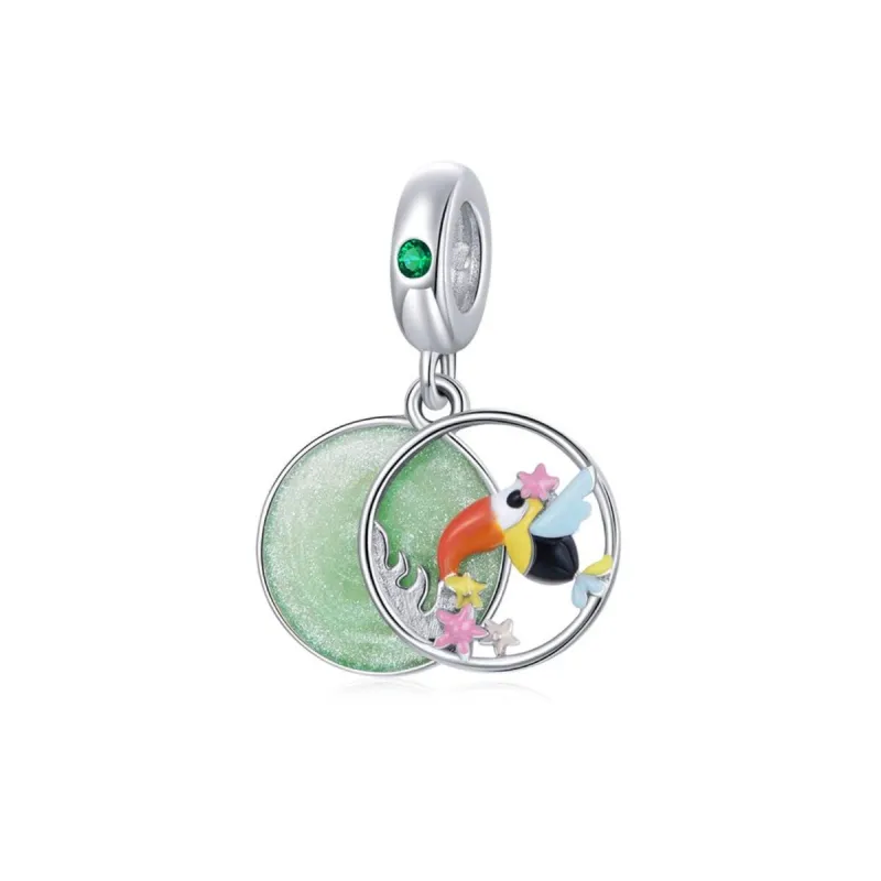 Sterling Silver Green Multi Colored Toucan Dangle Charm sold by Zulily
