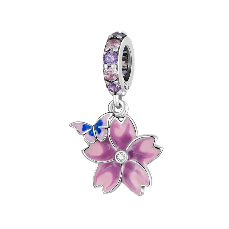 Sterling Silver Purple Floral Butterfly Dangling Charm sold by Zulily