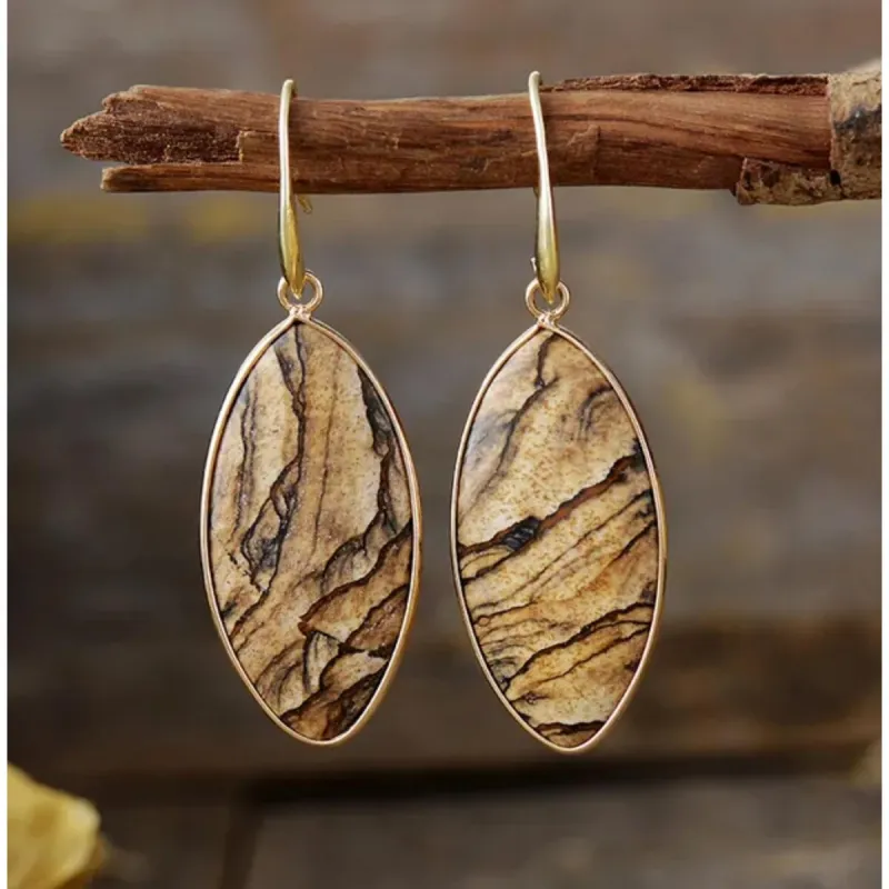 Goldtone & Brown Marbled Jasper Drop Earrings sold by Zulily