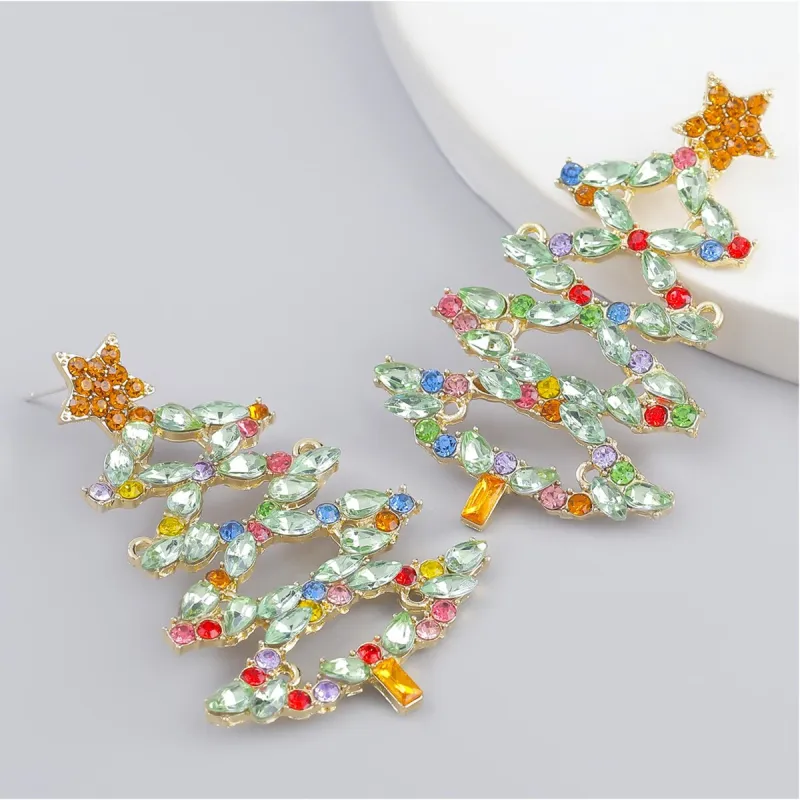 Multi Colored Crystal Christmas Tree Earrings sold by Zulily