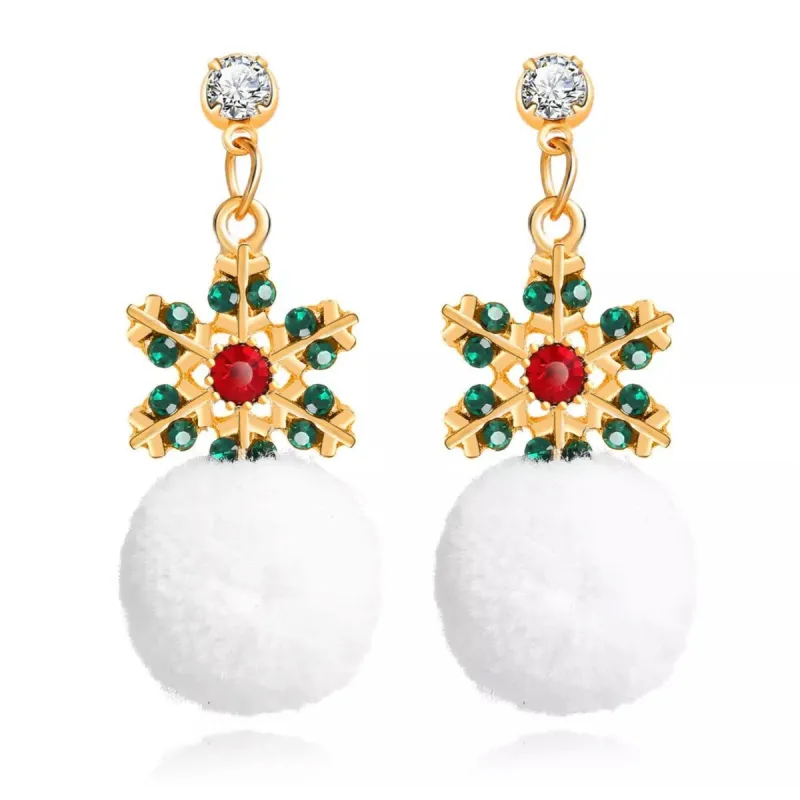 Red & Green Crystal Snowflake Drop Earrings With White Pom Pom sold by Zulily
