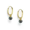 Gold Plated Sterling Silver Huggie Hoop Earrings with Black Freshwater Pearl sold by Zulily