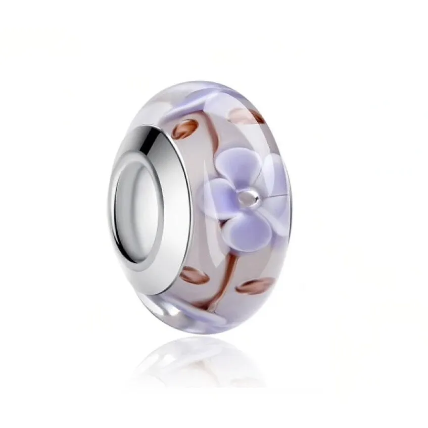Sterling Silver Lilac Flowers Glass Bead Charm sold by Zulily