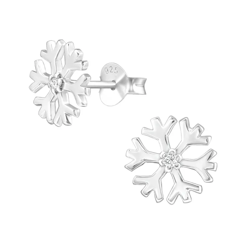 Sterling Silver Snowflake with Clear CZ Centre Dainty Stud Earrings sold by Zulily