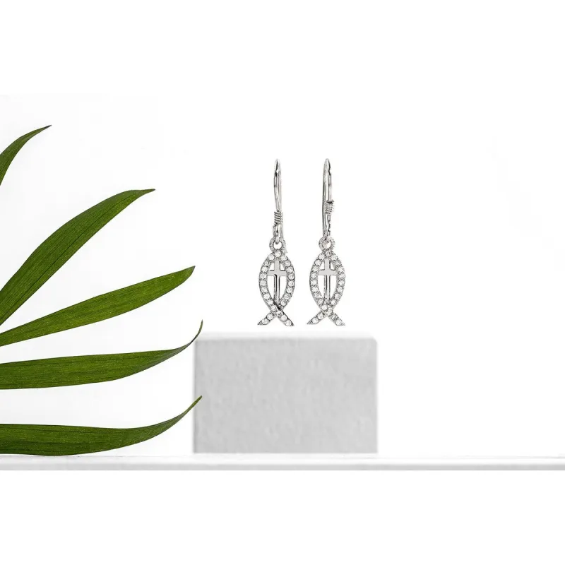 Sterling Silver & Cubic Zirconia Cross Drop Earrings sold by Zulily