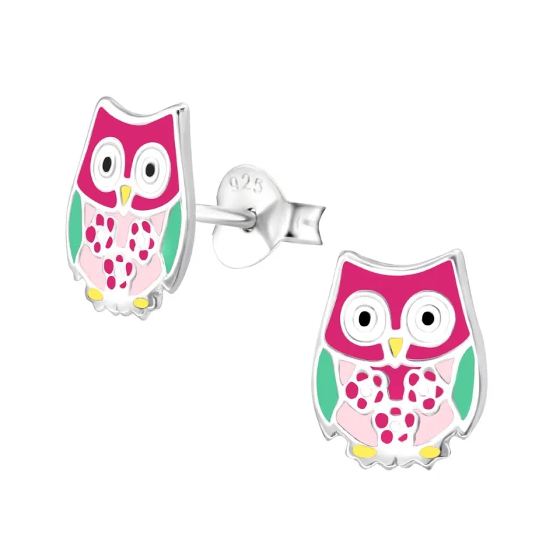 Sterling Silver Multi-Colored Owl Stud Earrings sold by Zulily