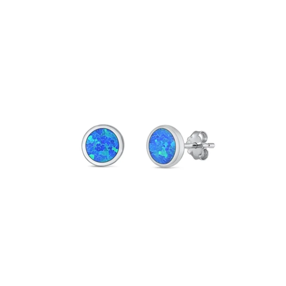 Sterling SIlver Round Stud Earrings with Blue Lab-Created Opal 5mm sold by Zulily
