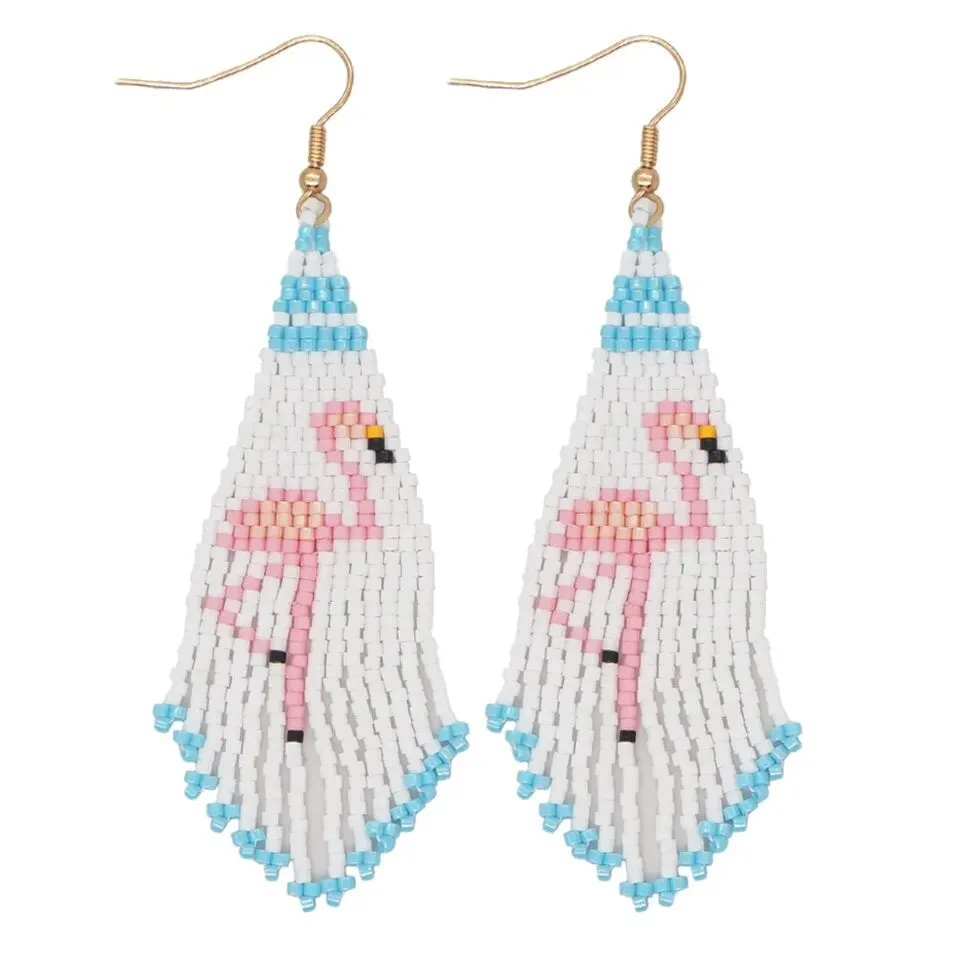 Seed Bead Flamingo Tassel Drop Earrings sold by Zulily