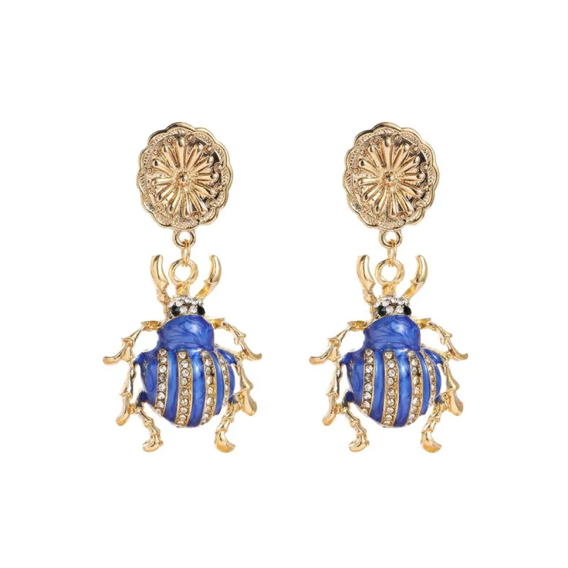Goldtone Flower & Blue Beetle Drop Earrings sold by Zulily