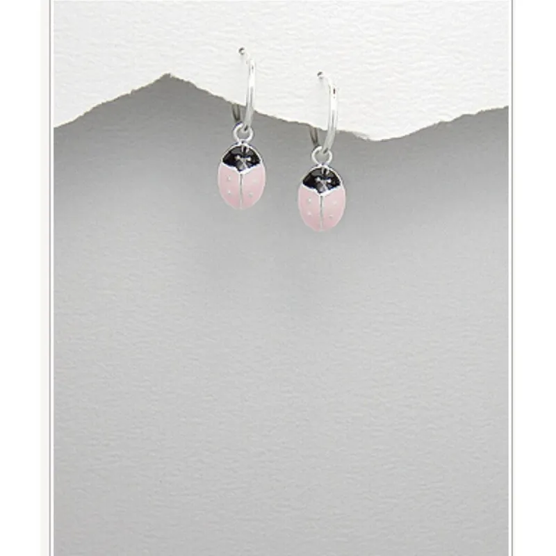 Sterling Silver Pink Ladybug Huggie Hoop Earrings sold by Zulily