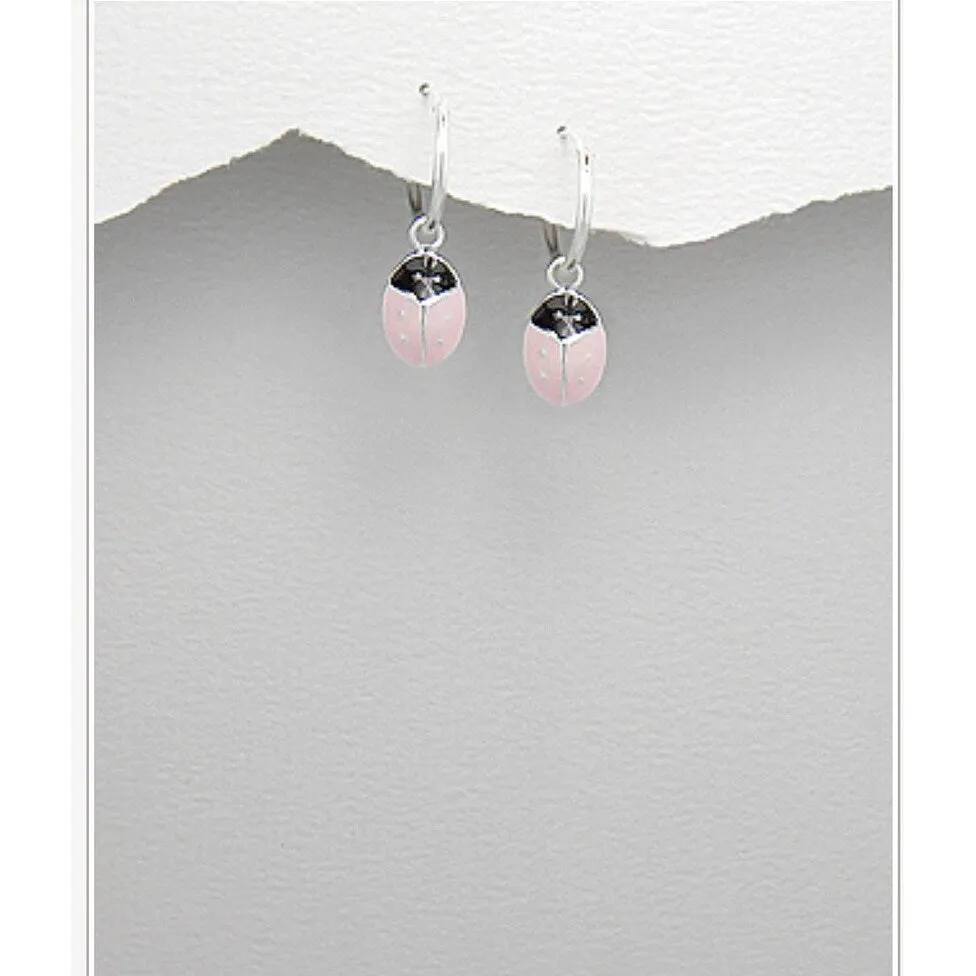 Sterling Silver Pink Ladybug Huggie Hoop Earrings sold by Zulily