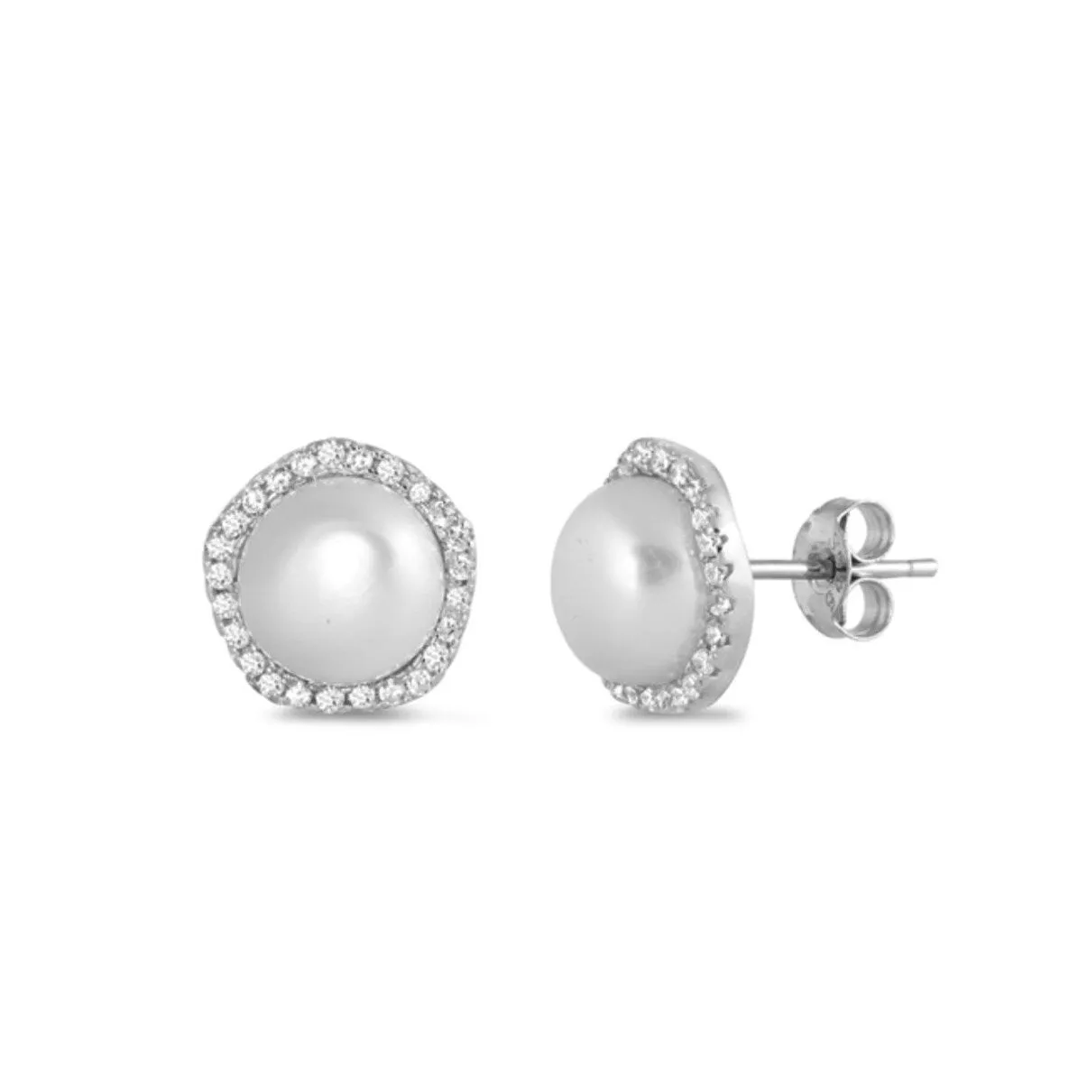 Sterling Silver & Cubic Zirconia Stud Earrings with Pearl sold by Zulily