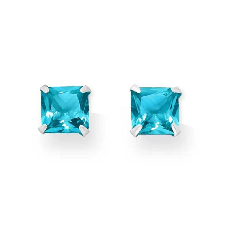 Sterling Silver Aqua Cubic Zirconia Square Prong Set Stud Earrings sold by Zulily