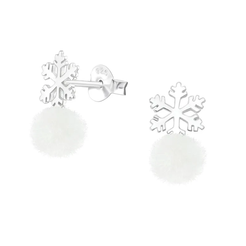 Sterling Silver Snowflake & White Pom Pom Dainty Stud Earrings sold by Zulily
