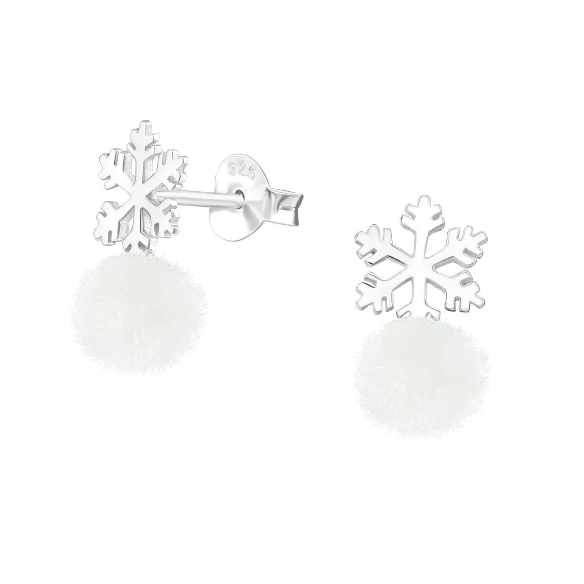Sterling Silver Snowflake & White Pom Pom Dainty Stud Earrings sold by Zulily
