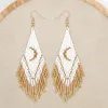 Goldtone & White Tasseled Miyuki Seed Bead Crescent Moon Earrings sold by Zulily