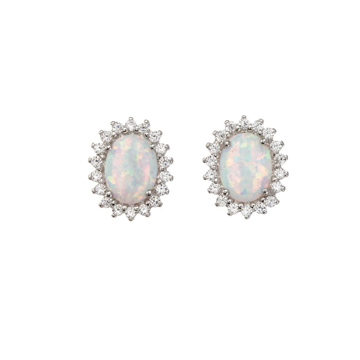 Sterling Silver & Cubic Zirconia Oval Stud Earrings with Lab-Created White Opal sold by Zulily