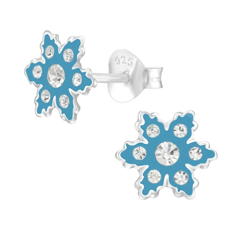 Sterling Silver Blue & Clear CZ Snowflake Dainty Stud Earrings sold by Zulily