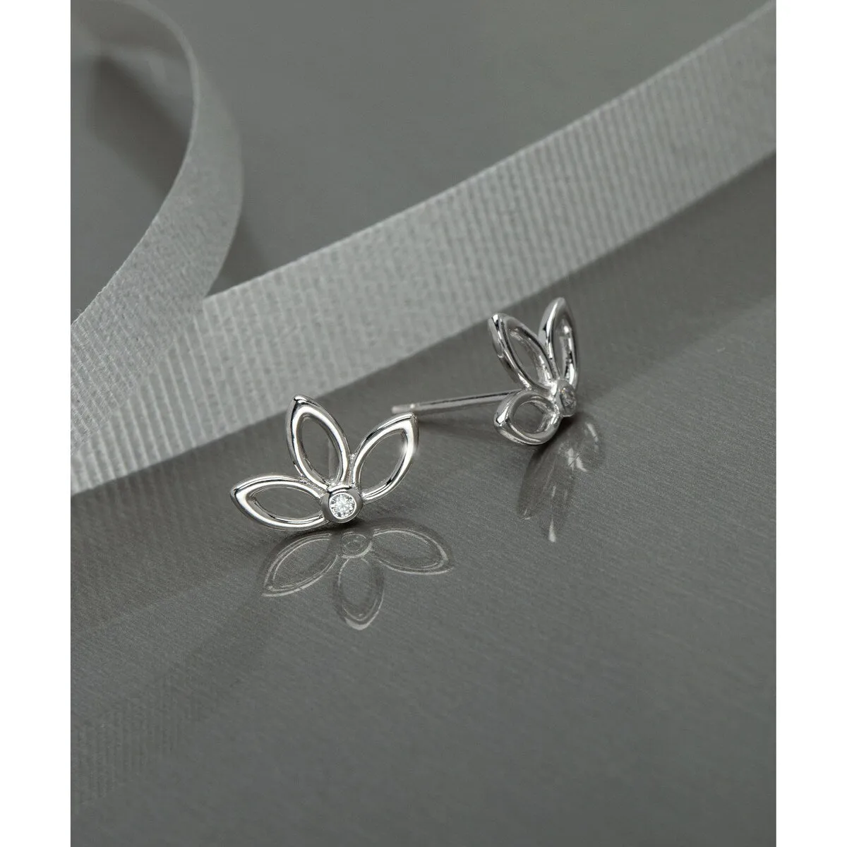 Sterling Silver Cubic Zirconia Lotus Flower Stud Earrings sold by Zulily product image thumbnail 2
