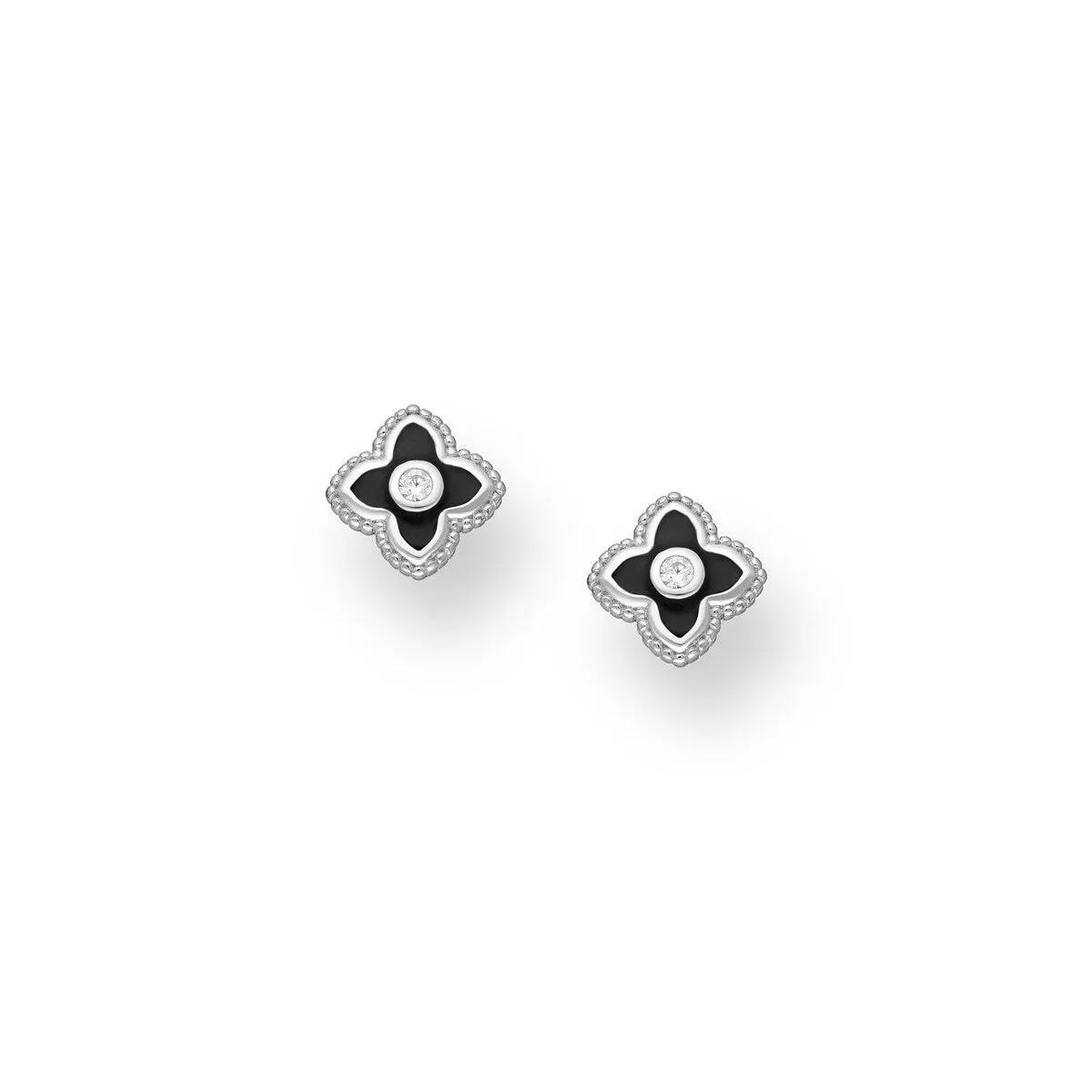 Black Enamel Flower Drop Earrings - Ag Sterling sold by Zulily