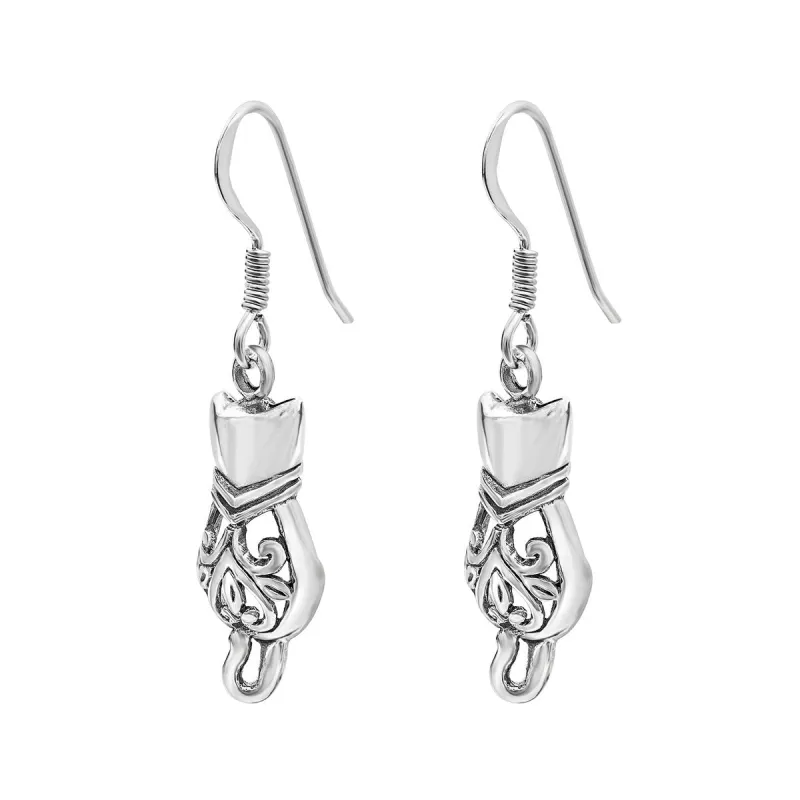 Sterling Silver Filigree Cat Drop Earrings sold by Zulily