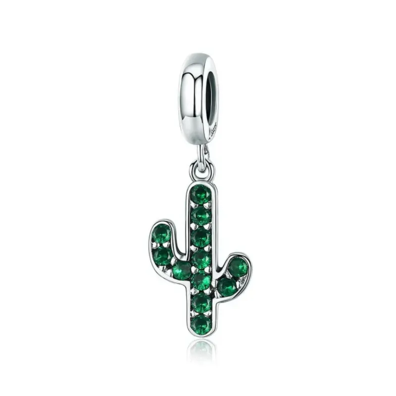 Sterling Silver & Green CZ Cactus Dangling Charm sold by Zulily