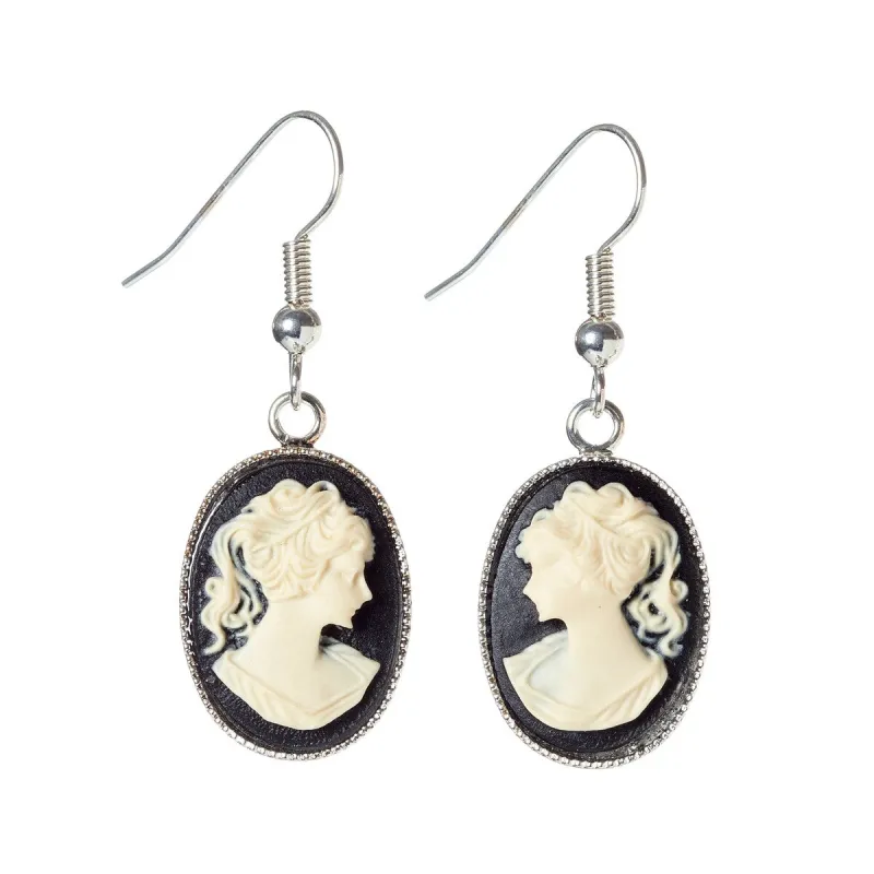 Silvertone Jet And Pearl Vintage Cameo Drop Earrings made by Zulily