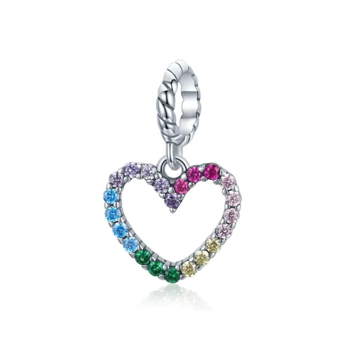Sterling Silver Multi Colored Cubic Zirconia Open Heart Dangle Charm Bead sold by Zulily
