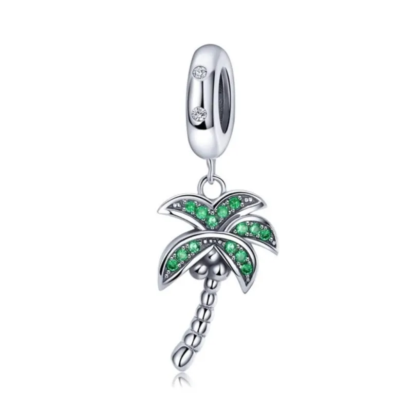 Sterling Silver Green Cubic Zirconia Palm Tree Dangling Charm sold by Zulily