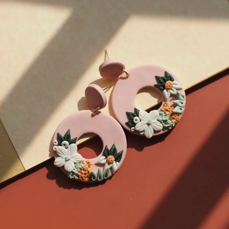 Open Circle Floral Polymer Clay Drop Earrings sold by Zulily