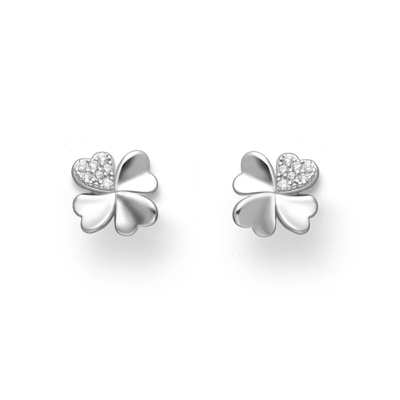 Sterling Silver Cubic Zirconia Clover Leaf Stud Earrings sold by Zulily