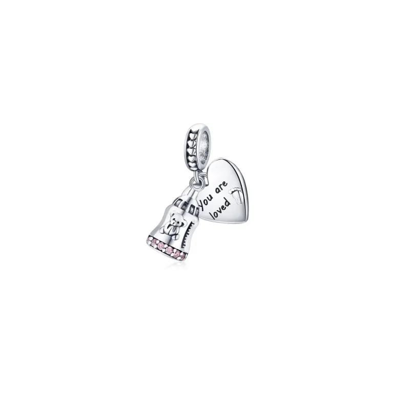 Pink Cubic Zirconia & Sterling Silver Heart & Bottle Charm sold by Zulily