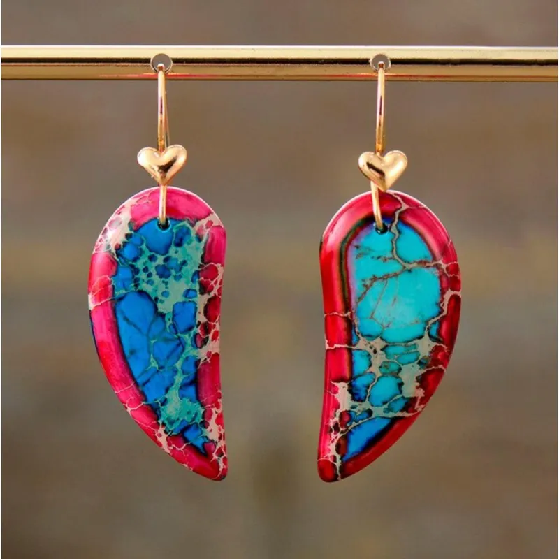 Teal & Red Lab-Created Howlite Heart Teardrop Earrings sold by Zulily