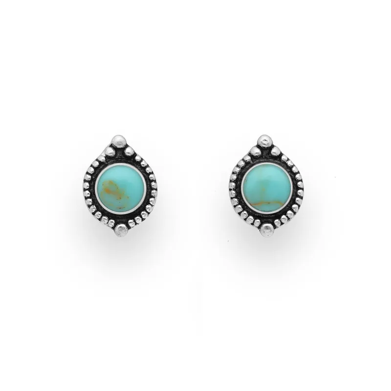 Sterling Silver Reconstructed Turquoise Bali Circular Stud Earrings sold by Zulily