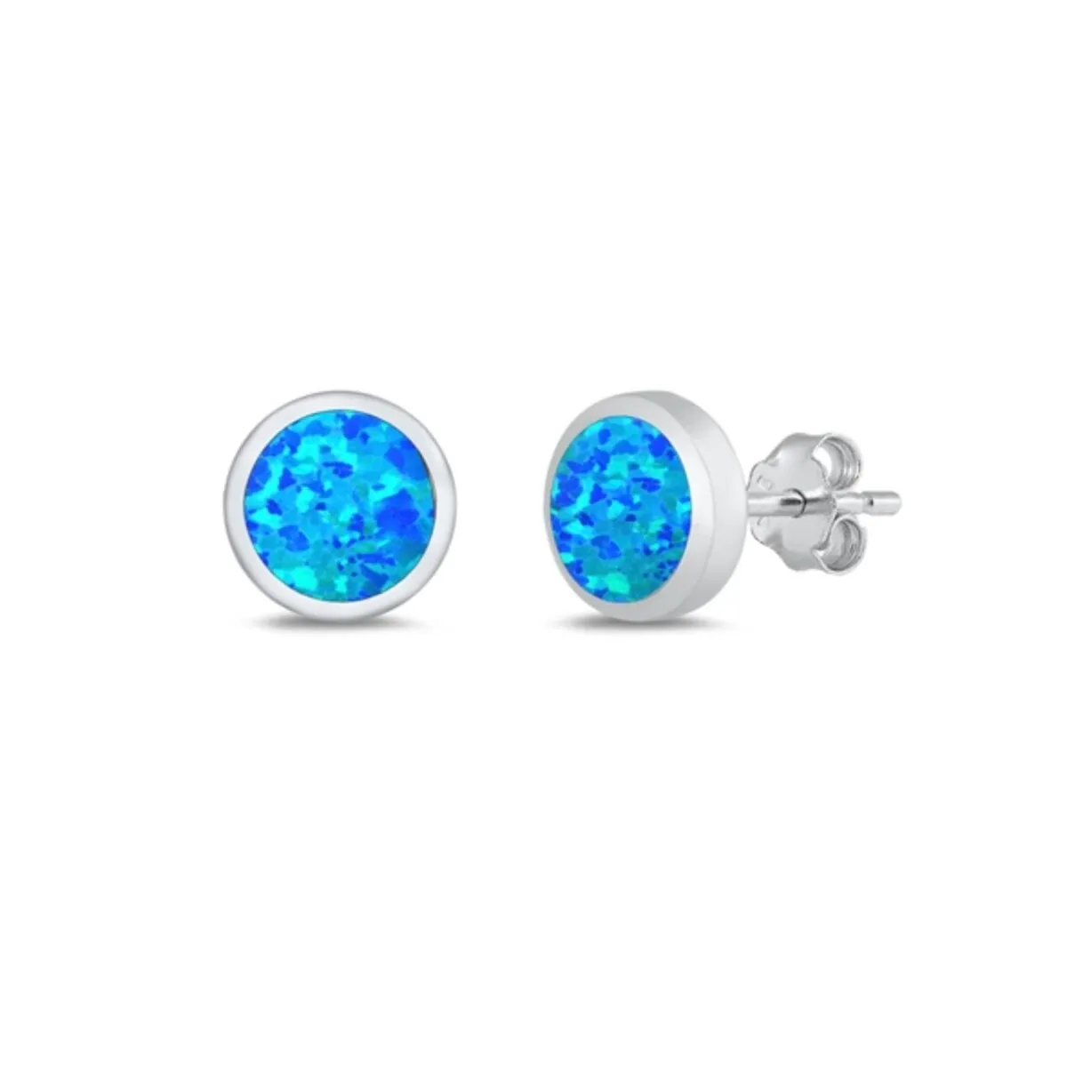 Sterling Silver 9mm Blue Lab Opal Circular Stud Earrings sold by Zulily