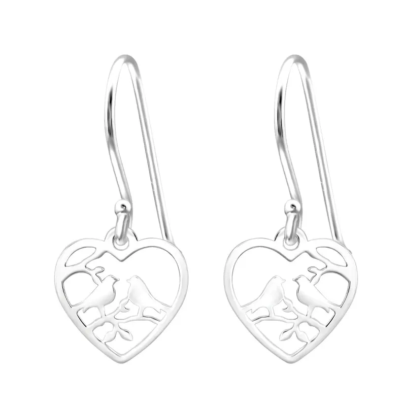 Sterling Silver Love Birds Heart Drop Earrings sold by Zulily