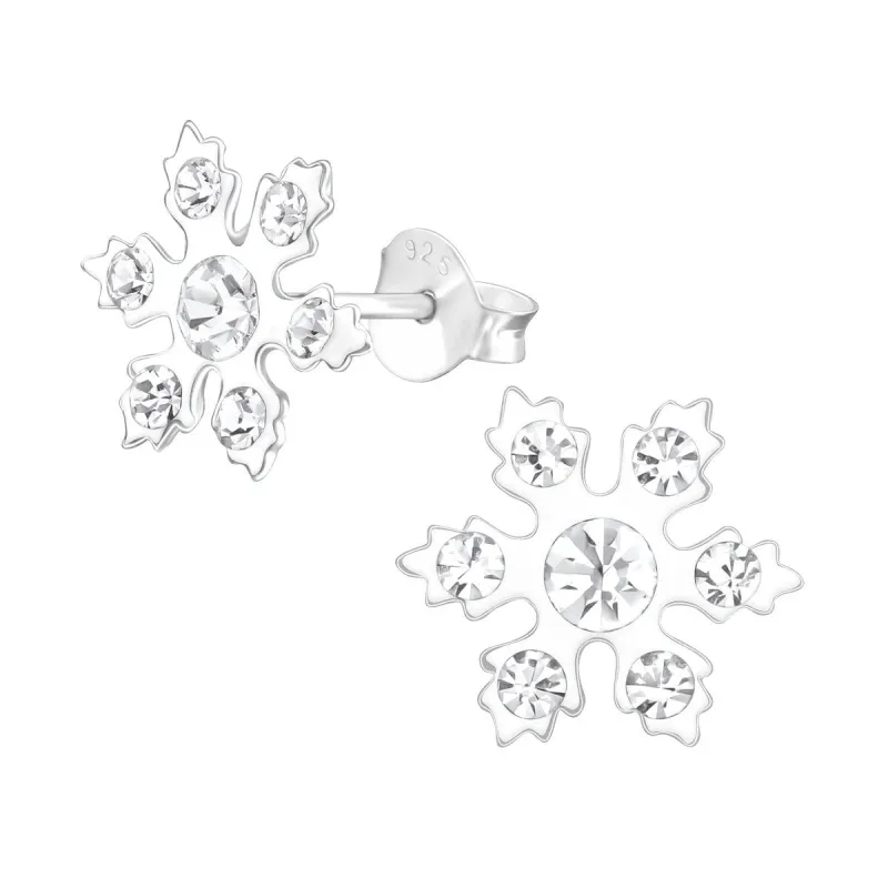 Sterling Silver White & Clear CZ Snowflake Dainty Stud Earrings sold by Zulily