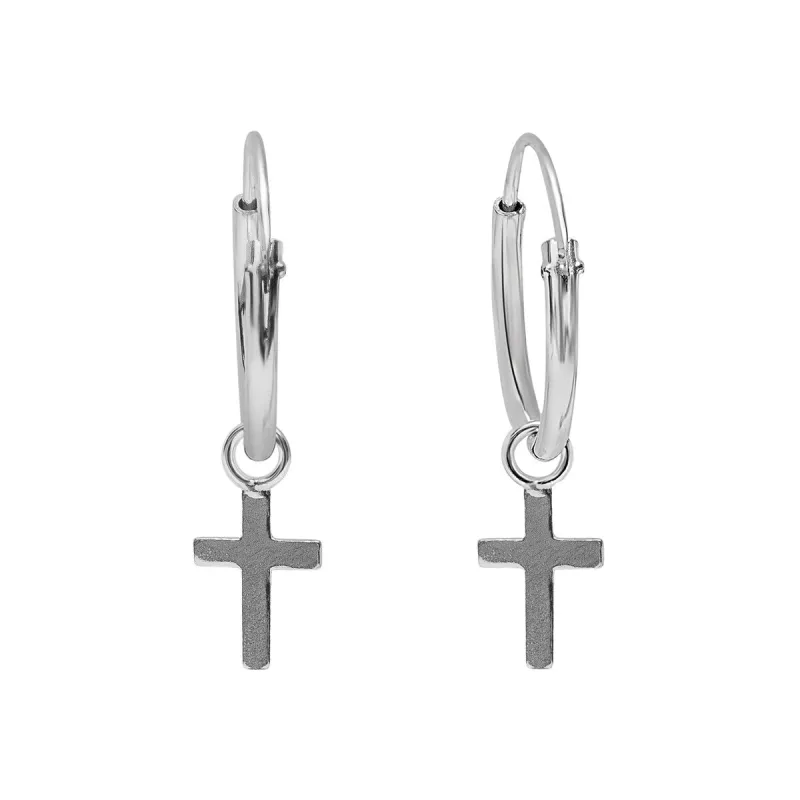 Sterling Silver Cross Huggie Hoop Earrings sold by Zulily