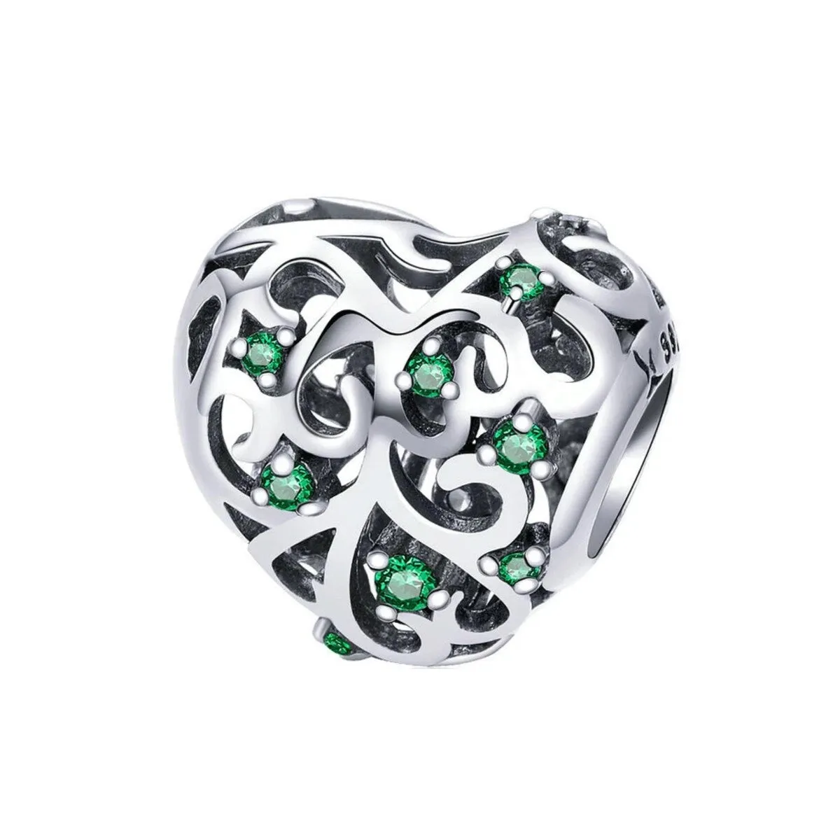 Green Cubic Zirconia & Sterling Silver Heart Charm sold by Zulily