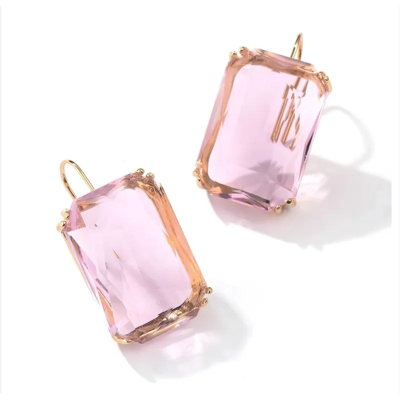 Goldtone Pink Crystal Rectangular Earrings sold by Zulily