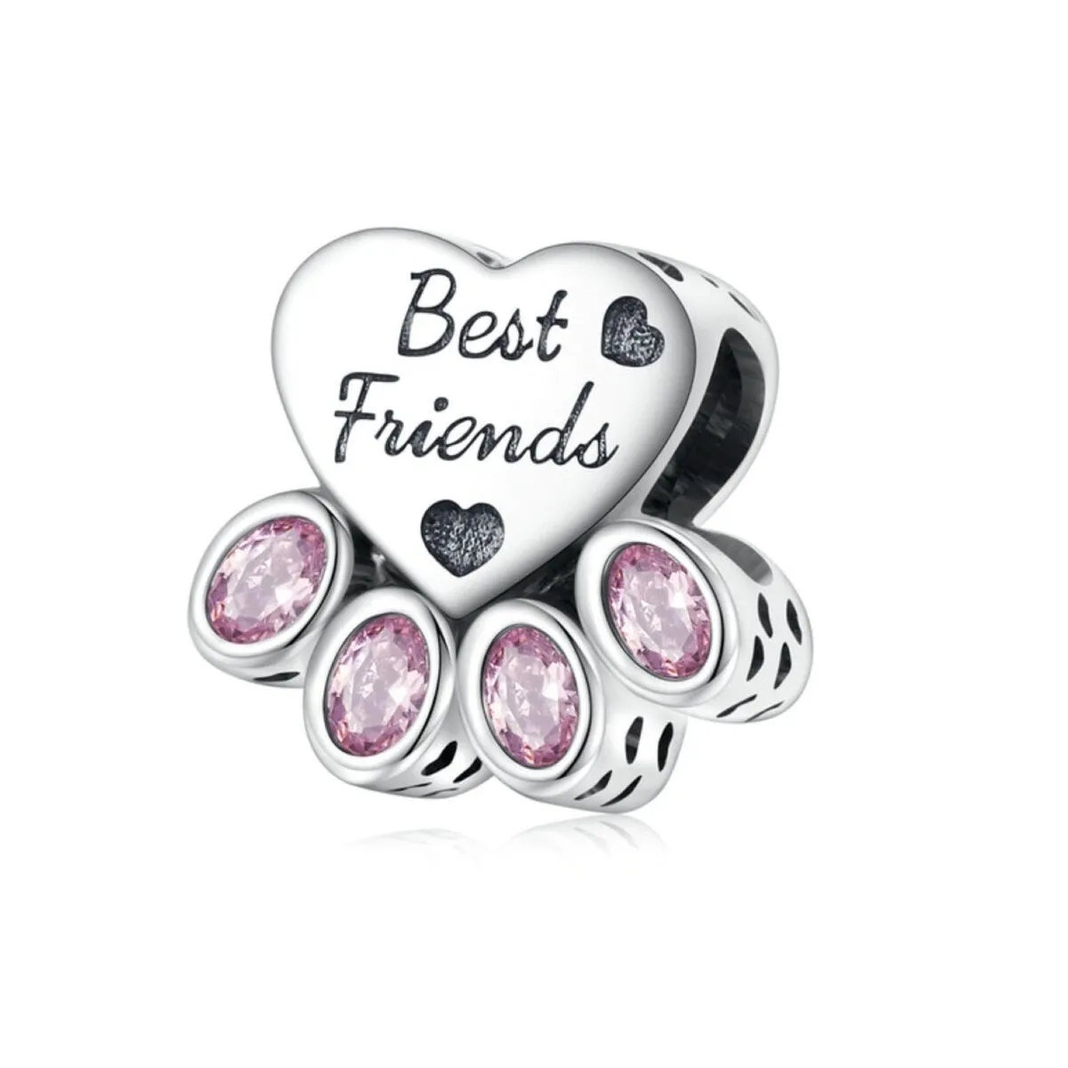 Sterling Silver Pink Cubic Zirconia Paw Print Best Friends Heart Charm sold by Zulily