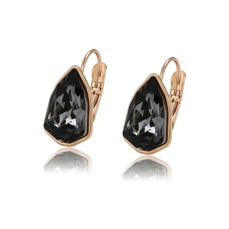 Goldtone Leverback Earrings with Clear Black Swarovski Crystals sold by Zulily