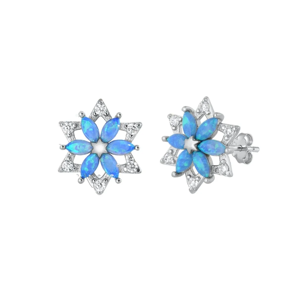 Sterling Silver & Cubic Zirconia Flower Stud Earrings with Lab-Created Blue Opal sold by Zulily