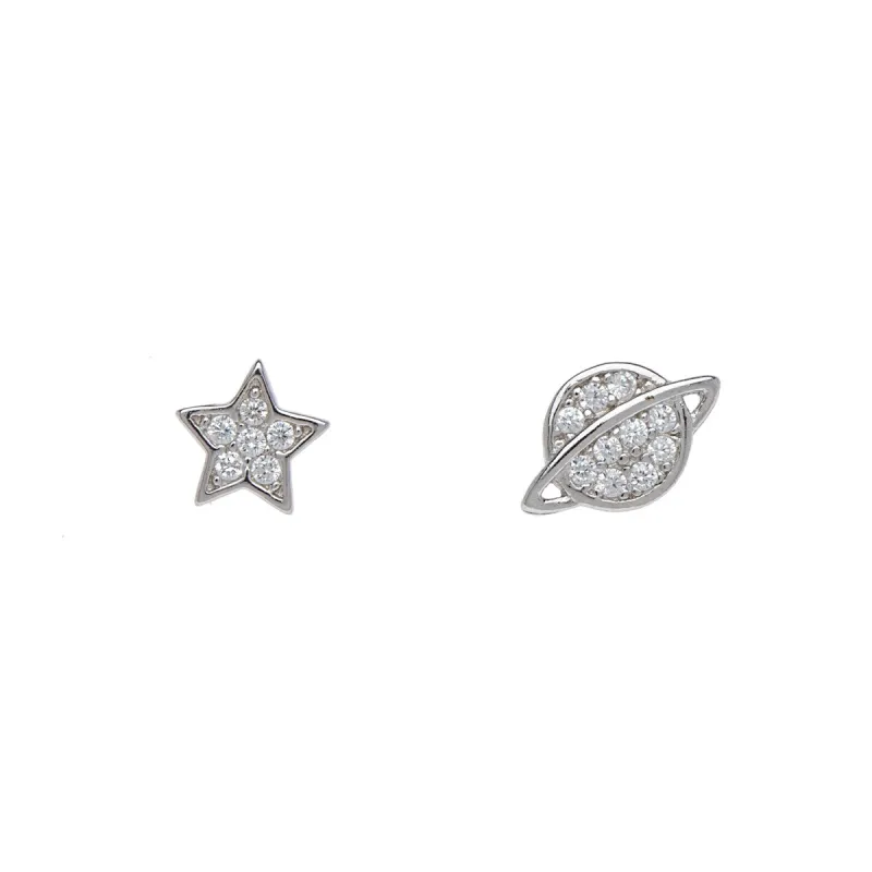 Sterling Silver Cubic Zirconia Star And Planet Asymmetrical Stud Earrings sold by Zulily
