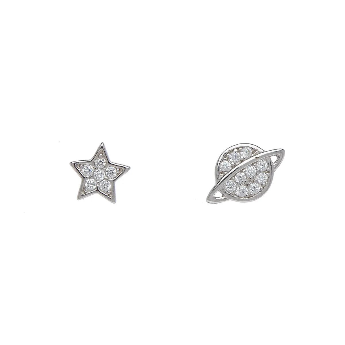 Sterling Silver Cubic Zirconia Star And Planet Asymmetrical Stud Earrings sold by Zulily